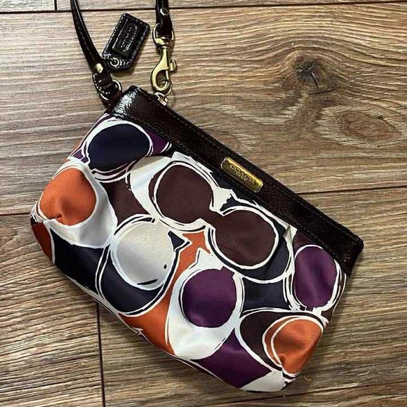 Coach Brown and Orange Patterned Clutch - Picture 1 of 6